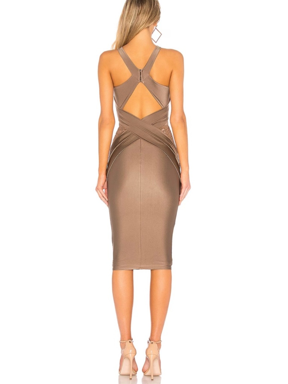 Michael Costello Bronze One-Shoulder Cutout Midi Dress - Picture 2 of 5